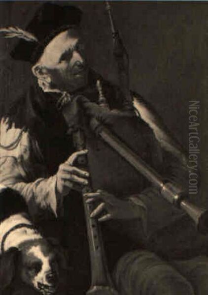 A Bagpipe Player Oil Painting by Giacomo Ceruti