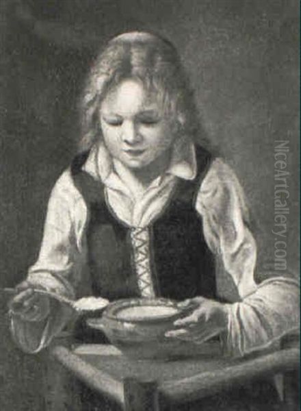 A Young Girl Standing At A Table With A Bowl Of Gruel Oil Painting by Giacomo Ceruti