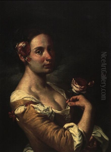 Portrait D'une Jeune Femme Se Parant D'une Rose Oil Painting by Giacomo Ceruti