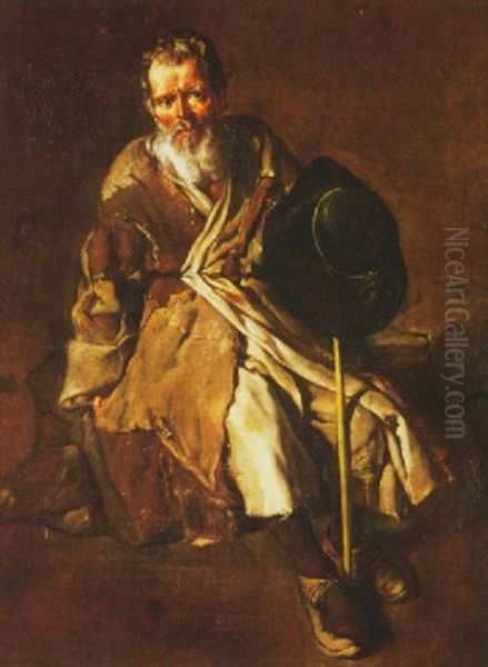 Seated Peasant Holding His Staff And Hat Oil Painting by Giacomo Ceruti