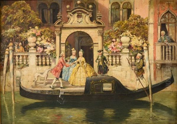 Venitian Canal Scene by Oscar Cesare