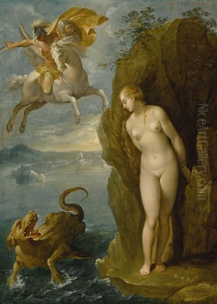 Perseus And Andromeda Oil Painting by Bernardino Cesari