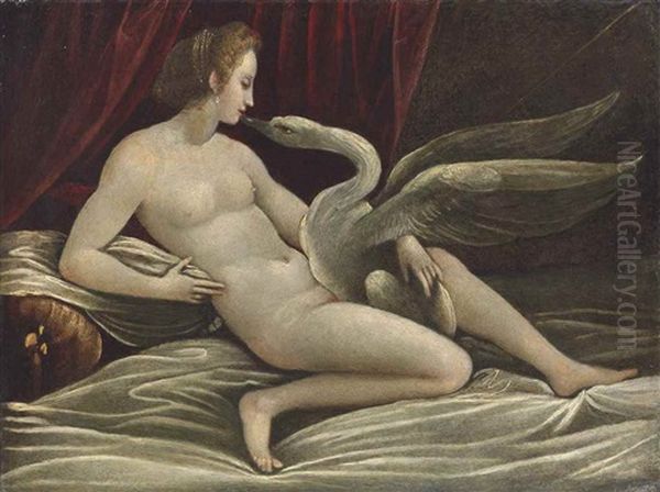 Leda And The Swan Oil Painting by Bernardino Cesari