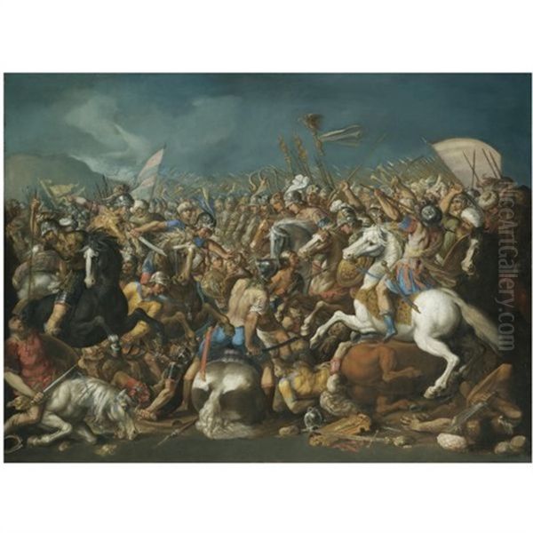 A Classical Battle (tthe Defeat Of Hannibal By Scipio Africanus Major,circa 235-183 B.c.?) Oil Painting by Bernardino Cesari