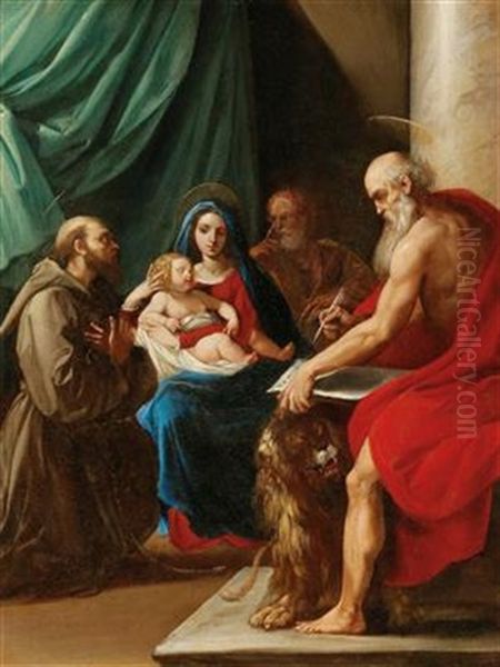 The Holy Family With Saint Francis And Saint Jerome Oil Painting by Giuseppe Cesari