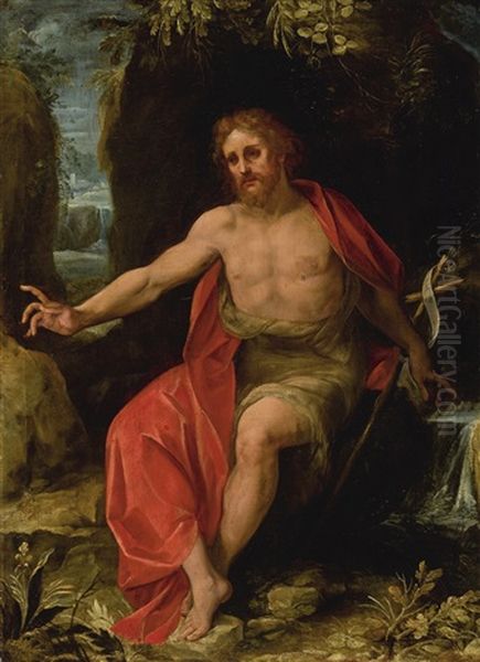 John The Baptist In The Wilderness Oil Painting by Giuseppe Cesari