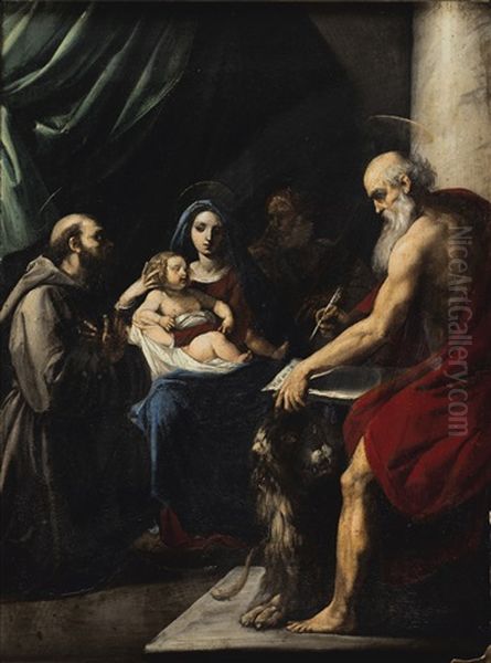 The Holy Family With Saint Francis And Saint Jerome Oil Painting by Giuseppe Cesari