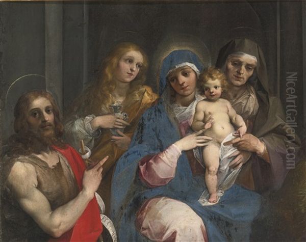 Madonna And Child With Saint John The Baptist, Mary Magdalen And Saint Anne Oil Painting by Giuseppe Cesari