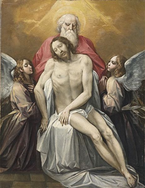 Der Tote Christus Wird Von Gottvater Gehalten Und Von Zwei Engeln Begleitet (gnadenstuhl) Oil Painting by Giuseppe Cesari