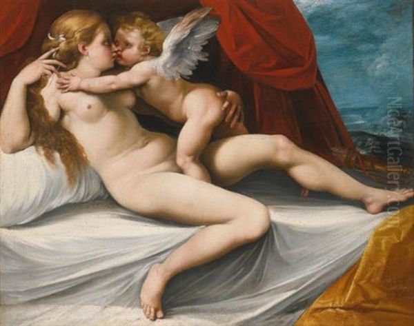 Venus And Cupid Oil Painting by Giuseppe Cesari