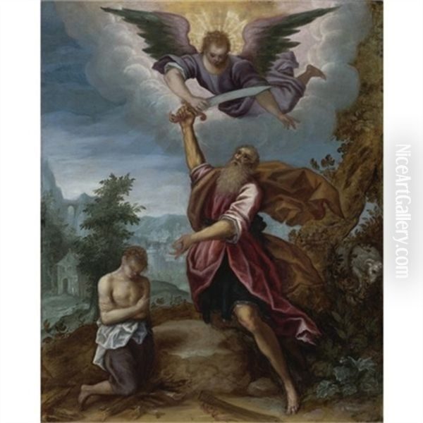 Abraham And Isaac Oil Painting by Giuseppe Cesari