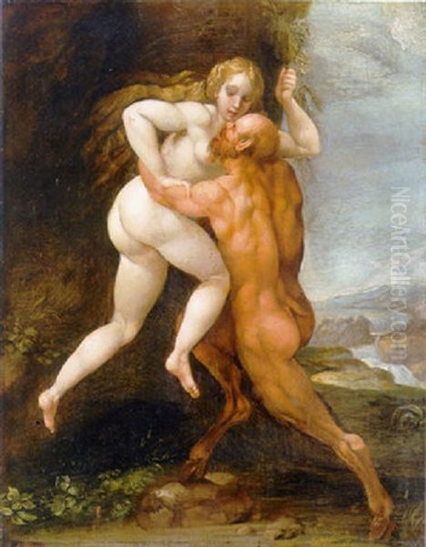 A Satyr Abducting A Nymph Oil Painting by Giuseppe Cesari