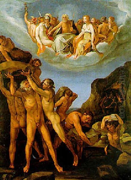 La Cacciata Dei Giganti Dell'olimpo Oil Painting by Giuseppe Cesari