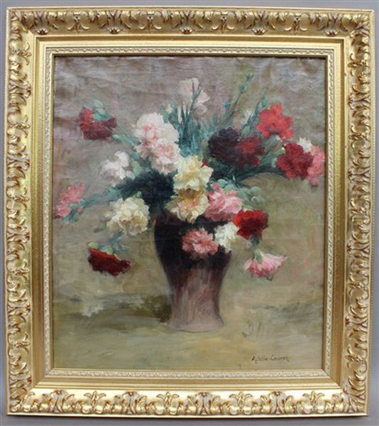 Bouquet D'oeillets Dans Un Vase Oil Painting by Achille Theodore Cesbron