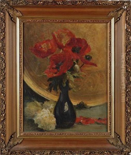 Nature Morte Aux Bouquet De Pavots Oil Painting by Achille Theodore Cesbron