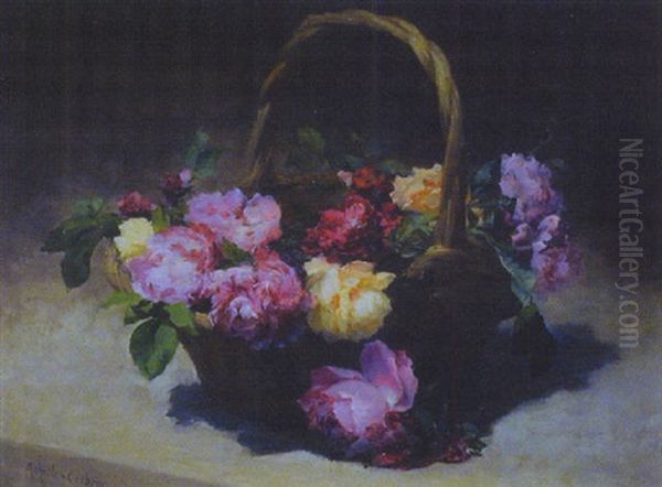 Panier De Roses Oil Painting by Achille Theodore Cesbron