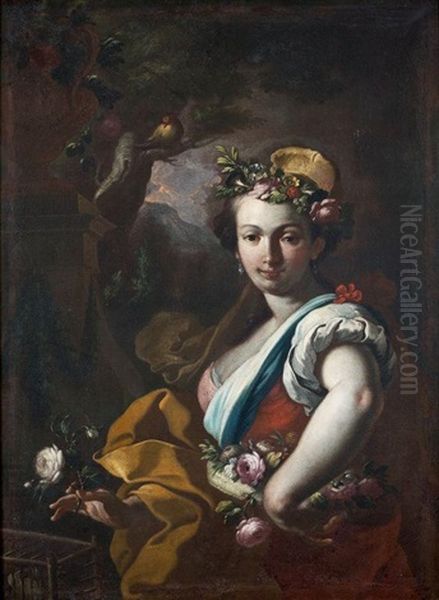 Jeune Marchande De Fleurs Dans Un Paysage Oil Painting by Jacopo Cestaro