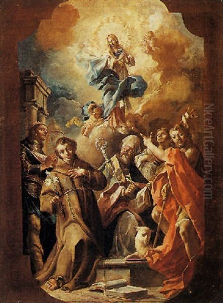 L'immacolata Concezione E Santi Oil Painting by Jacopo Cestaro