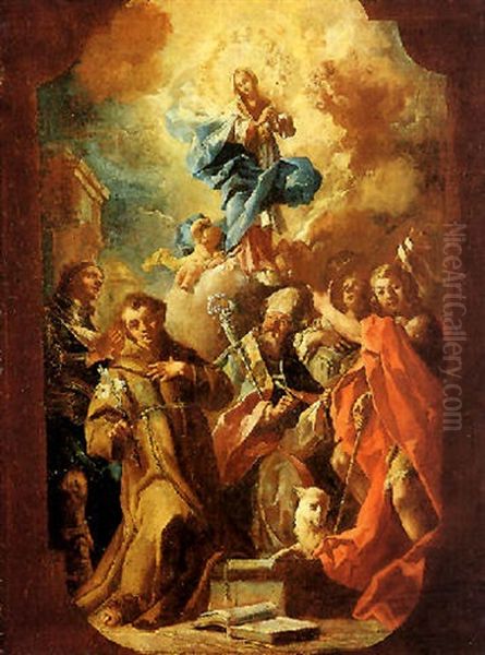 L'immacolata Concezione E Cinque Santi Oil Painting by Jacopo Cestaro