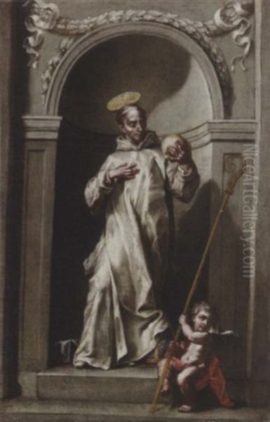 Saint Bruno, In A Niche Oil Painting by Jacopo Cestaro