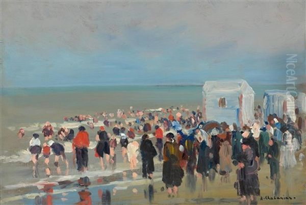 Beach Scene With Figures Oil Painting by Arsene Chabanian