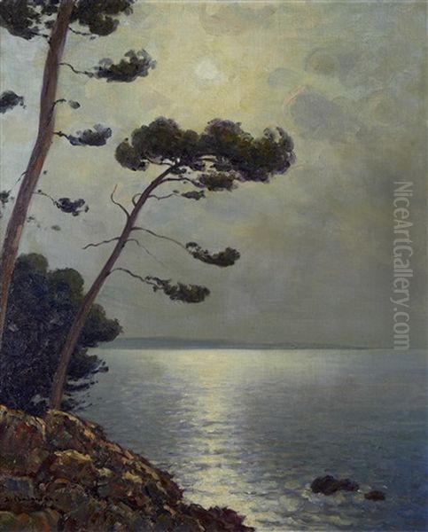 Moonlit Ocean View Oil Painting by Arsene Chabanian