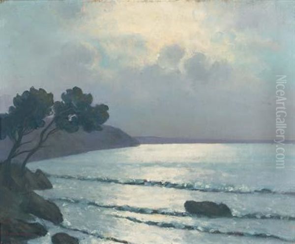 Bord De Mer Au Clair De Lune, Le Cap D'ail Oil Painting by Arsene Chabanian