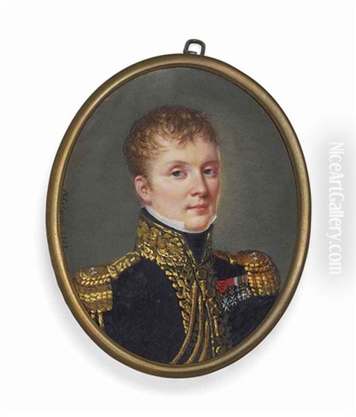 Prince Victor-amedee-marie De Broglie (1772-1852), In Military Uniform Of Marechal De Camp, Gold-edged Blue Coat, Gold Epaulettes With Two Stars Oil Painting by Emmanuel Flavien Chabanne