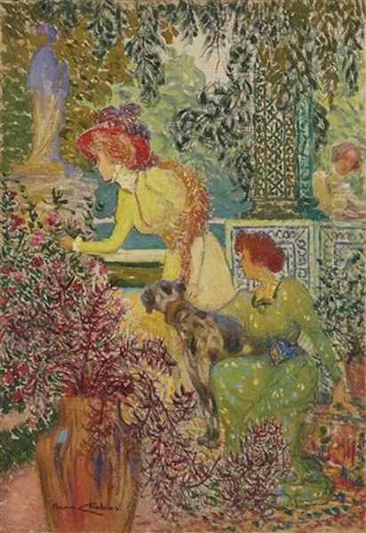 Elegantes Dans Un Jardin Oil Painting by Maurice Chabas