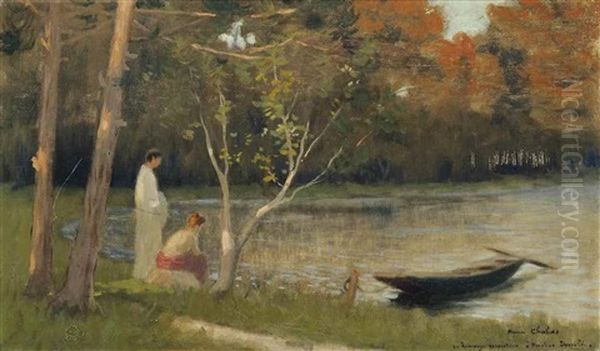 On The Riverbank Oil Painting by Maurice Chabas