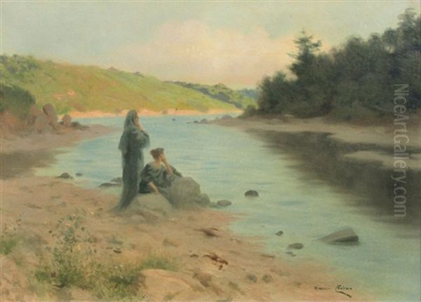 Reverie Au Bord De La Riviere Oil Painting by Maurice Chabas