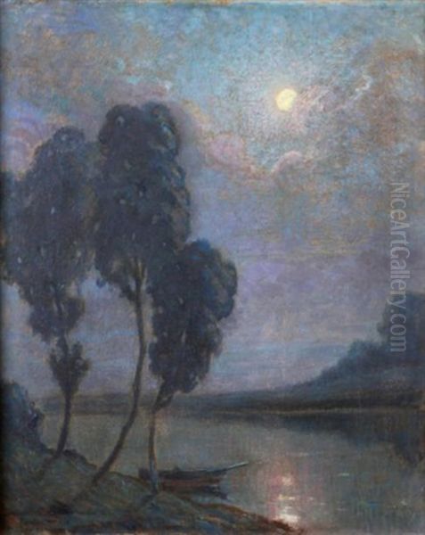 L'etang Au Clair De Lune Oil Painting by Maurice Chabas