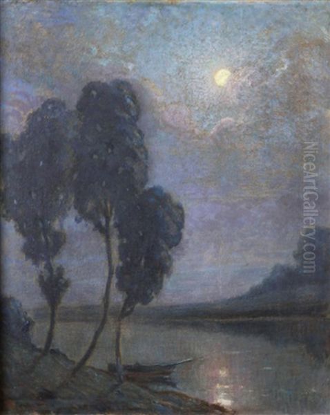 L'etang Au Clair De Lune Oil Painting by Maurice Chabas