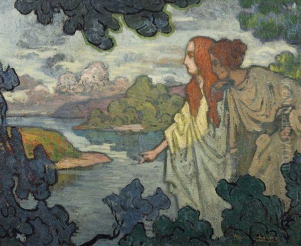 Femmes Au Bord De L'eau Oil Painting by Maurice Chabas