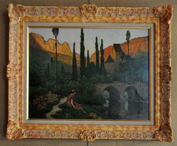 Reverie Pres Du Chateau Du Lot Oil Painting by Maurice Chabas