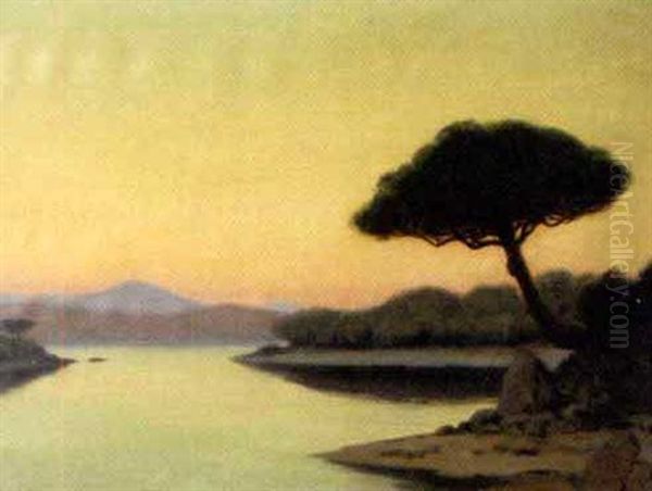 Coucher De Soleil Sur La Riviere Oil Painting by Maurice Chabas