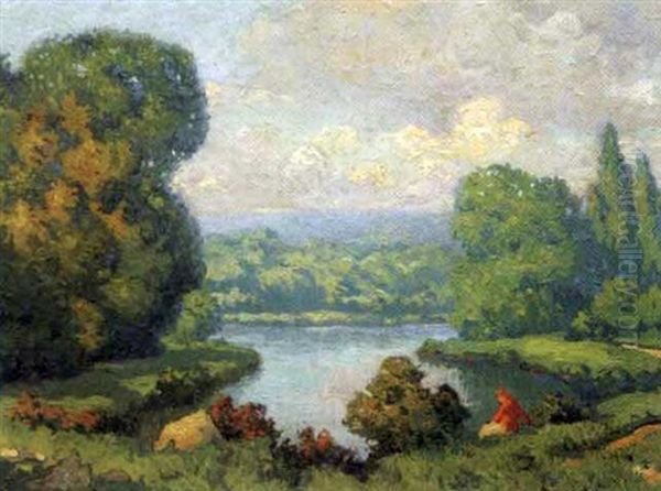 Paysage, Repos En Bord De Riviere Oil Painting by Maurice Chabas