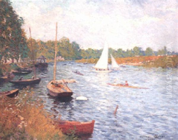 Boats On A River by Maurice Chabas