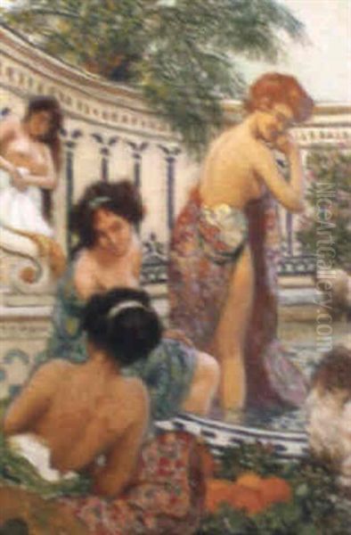 Women Bathing Oil Painting by Maurice Chabas