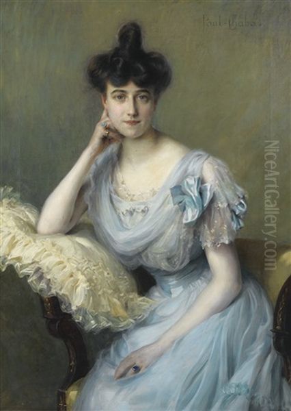 Portrait De Jeune Femme A La Robe Bleue Oil Painting by Paul Emile Chabas