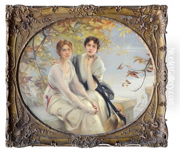 Portraits De Deux Jeunes Femmes Oil Painting by Paul Emile Chabas