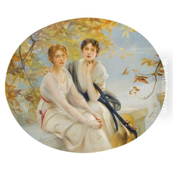 Portrait De Deux Jeunes Femmes Oil Painting by Paul Emile Chabas