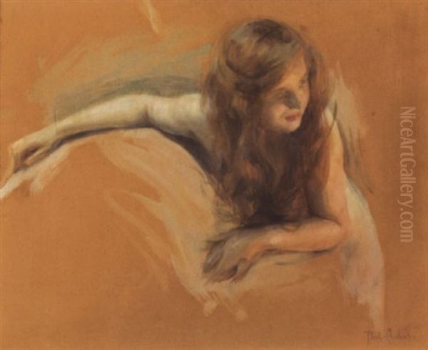 Jeune Femme Rousse Accoudee Oil Painting by Paul Emile Chabas