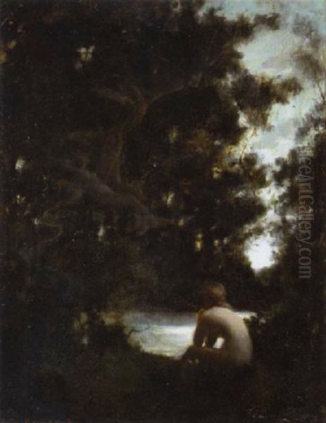 A Twilight Idyll With A Nude By A Pond Oil Painting by Paul Emile Chabas