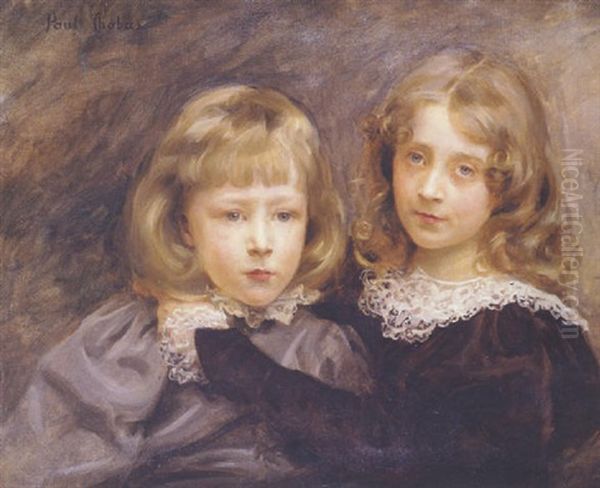 Portrait De Deux Enfants Oil Painting by Paul Emile Chabas