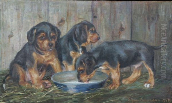 Hundvalpar Oil Painting by Signe Amundson