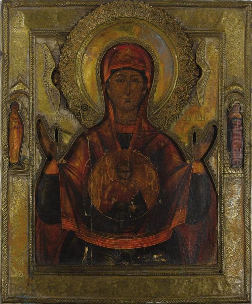 A Russian Icon Of The Mother Of God Of The Sign Oil Painting by Signe Amundson