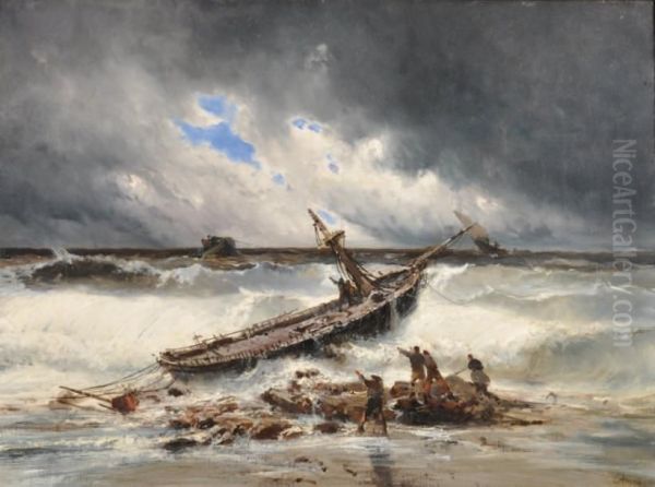 Bateaux Dans La Tempete Oil Painting by Eugenio Amus