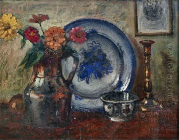 Stilleben Med Blommor I Krus Oil Painting by Hendrik Chabot