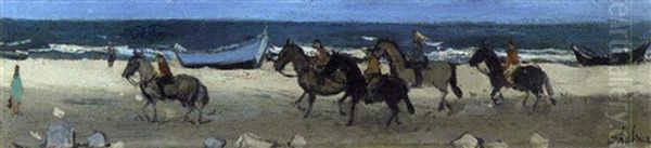 Chevaux Sur La Plage Oil Painting by Jean-Charles Chabrie